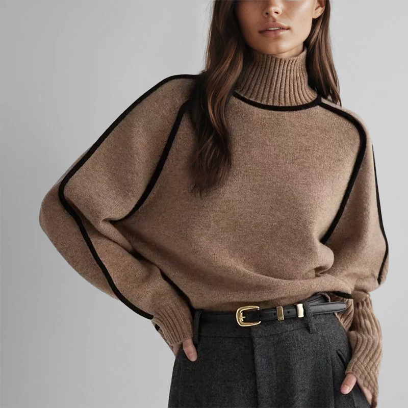 Elena Soft-Knit Ribbed Neck Sweater